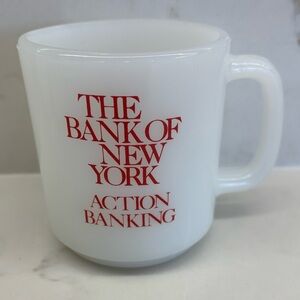 Vintage The Bank of New York White Milk Glass Mug Glassbake